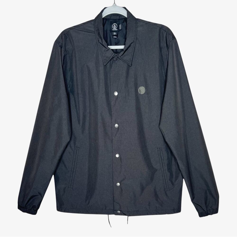 Volcom Mens Snap Front Jacket L Dark Gray Lightweight Water Resistant A1541551